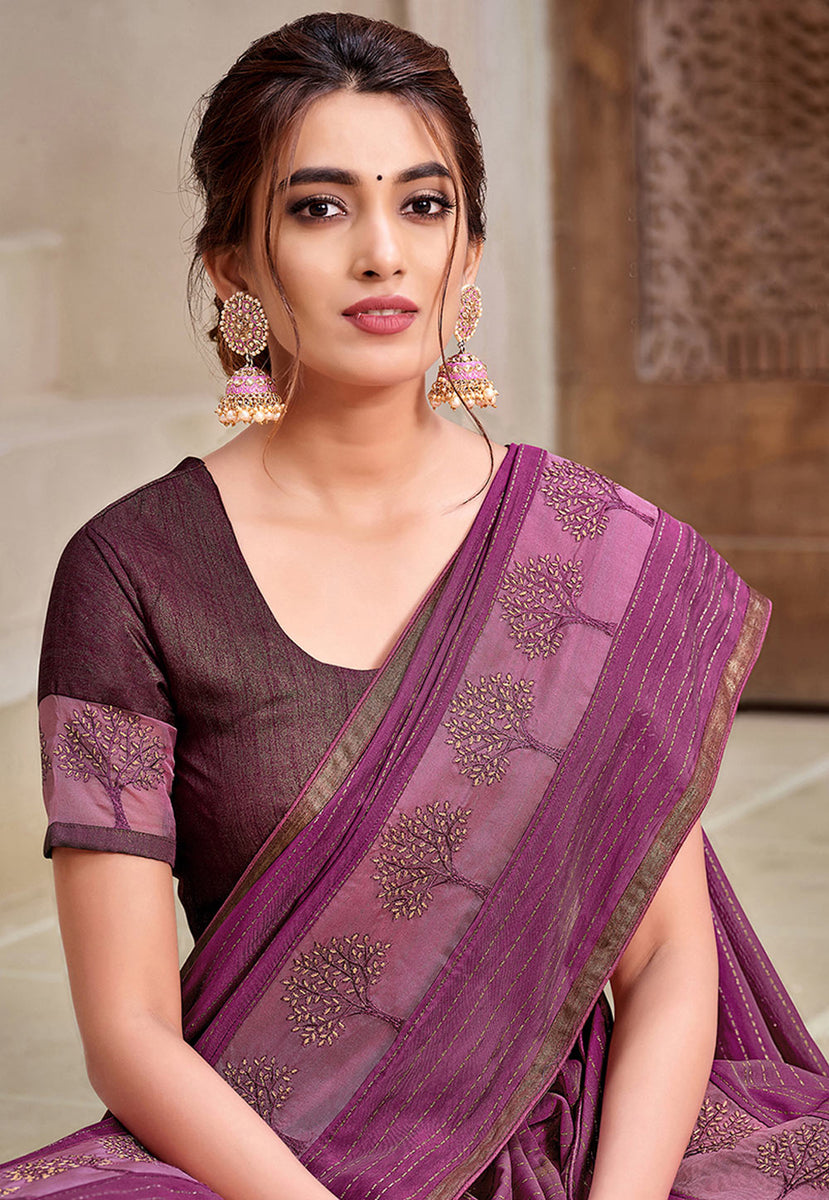 Buy Purple Two Tone Zari Embroidered Silk Saree In Usa Uk Canada Australia Newzeland Online 