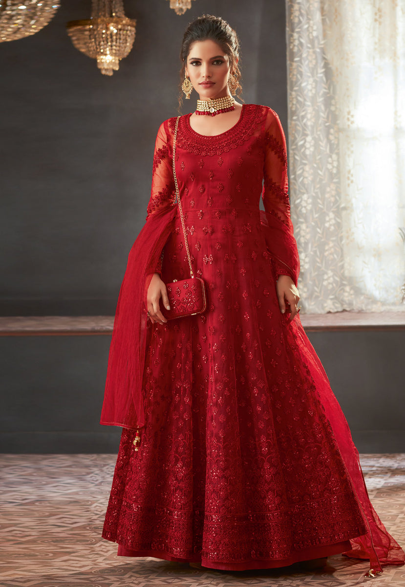 red anarkali dress online