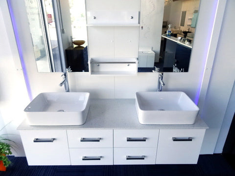 Double Bathroom Vanity Unit with STONE TOP Brown Cabinet