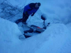 We rescue our buddy after falling with his snow machine from a bridge