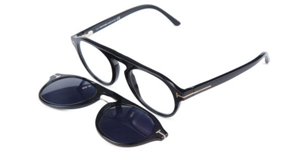 TOM FORD FT5533-B 01V Eyeglasses Black Frame 49 mm with Sun Clip On