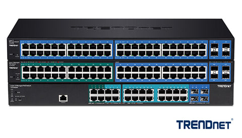 Stack of different types of TRENDnet network switches