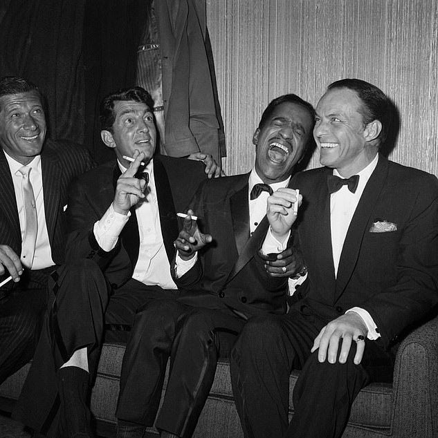 Rat Pack members Dean Martin, Sammy Davis Jr., and Frank Sinatra with comedian Jan Murray