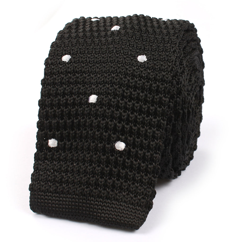 Black Knitted Tie with White Polka Dots Knit Ties Knits Neckties