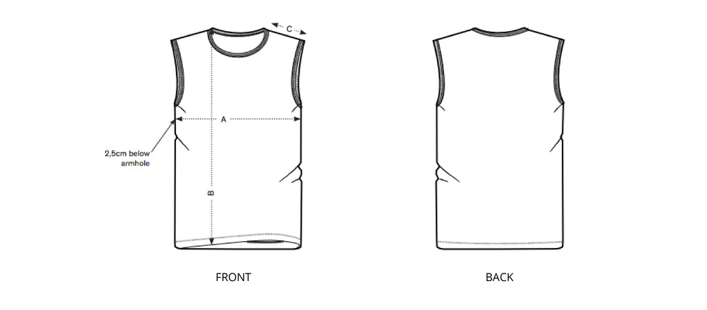Sizing chart diagram for the Mens Cut-Off Tee.
