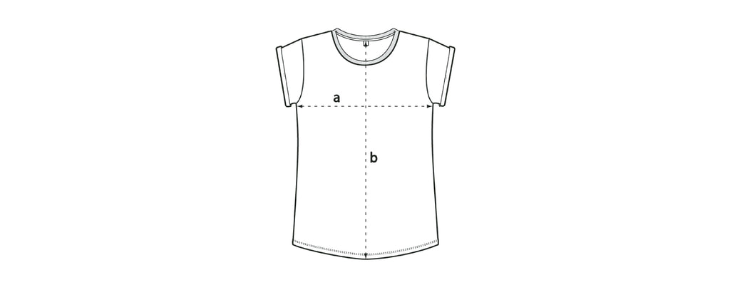 Sizing chart diagram for the Womens Rolled Sleeve Tee.