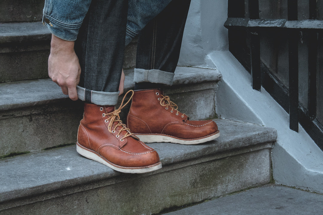 red wing moc toe boots and selvedge denim