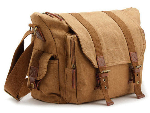 simple brown camera messenger bag for men