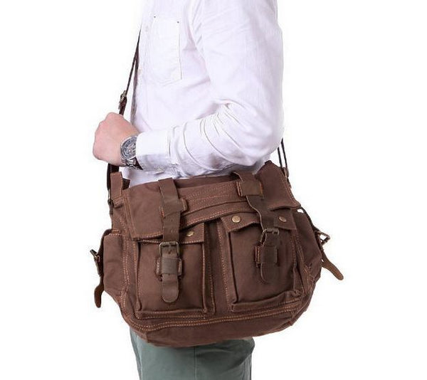 canvas and leather messenger bag for men by Serbags