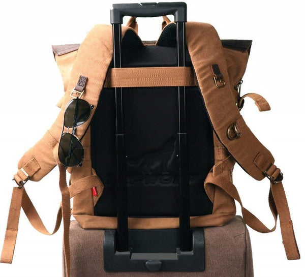 Canvas Outdoor Waterproof Travel Backpack Sturdy Leather School Laptop Bag