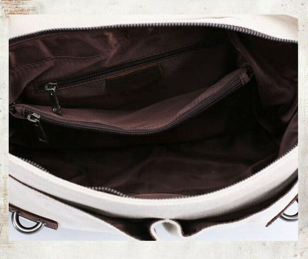 Men Canvas Business Messenger Bag Genuine Leather Briefcase Travel Handbag