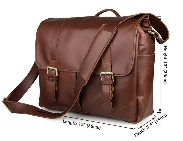 Solid Brown Leather Messanger Bag for Photographers, Travelers & Busy Professionals