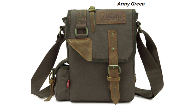 Canvas Leather Cross-Body Military Sling Hiking Messenger Shoulder Bag for Men