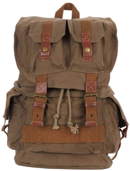 Army Green Canvas Hiking School Heavy Duty Rucksack Backpack with Many Pockets