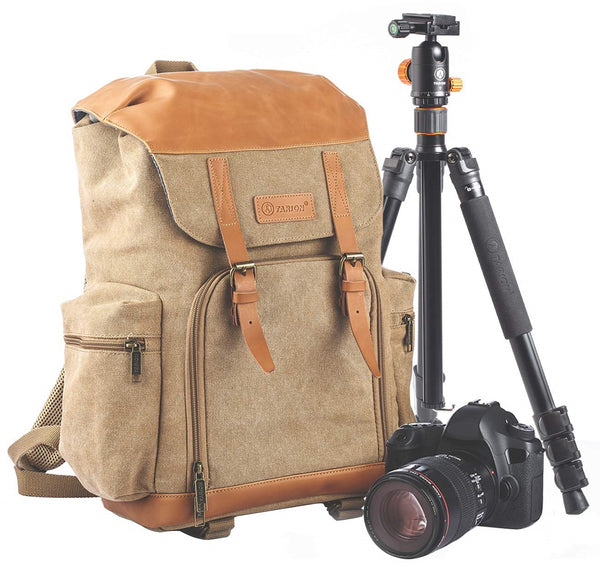 Fashion Camera Bag Backpack Vintage Canvas Camera Case for DSLR Mirrorless SLR Cameras Lens Tripod Photography Men Women with Waterproof Raincover