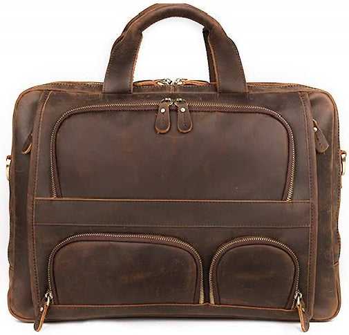 for Men Business Travel Briefcase Genuine Leather Laptop Bag 15.6 inch