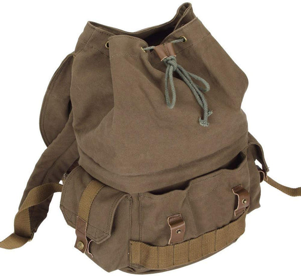 Army Green Canvas Hiking School Heavy Duty Rucksack Backpack with Many Pockets