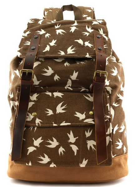 brown dove art print school rucksack for girls