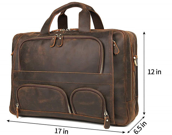 for Men Business Travel Briefcase Genuine Leather Laptop Bag 15.6 inch