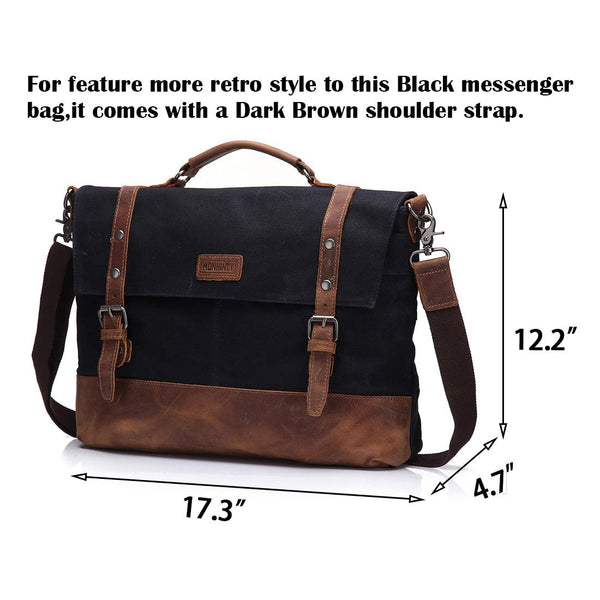 New Canvas 15.6 Inch Laptop Messenger Bag for Men - Vintage Leather Business Briefcase Tote Shoulder Satchel Bags with Removable Strap