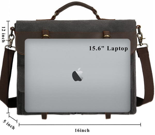 Large Canvas Messenger Bag Leather Briefcase Crossbody Satchel 15.6