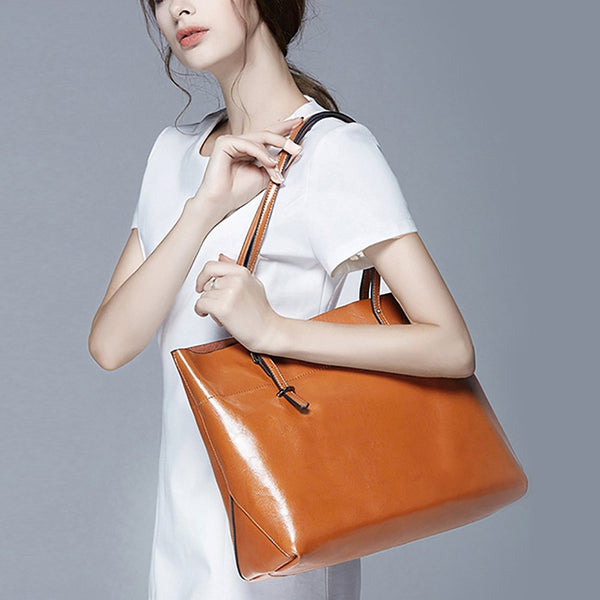 Women's Vintage Genuine Leather Tote Shoulder Bag Handbag