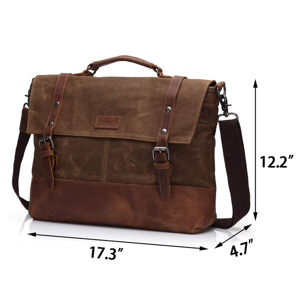 New Canvas 15.6 Inch Laptop Messenger Bag for Men - Vintage Leather Business Briefcase Tote Shoulder Satchel Bags with Removable Strap