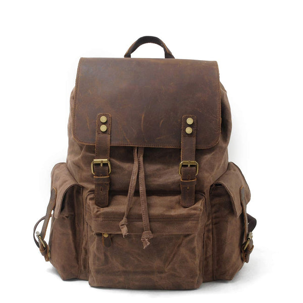 Mens Canvas Leather Rucksack Travel Vintage 15.6