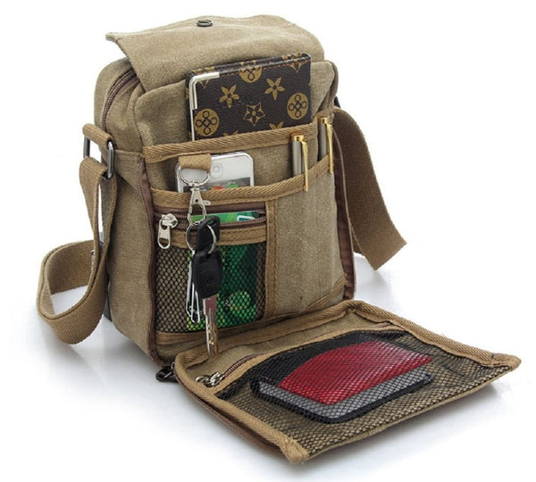 Multifunctional Canvas Messenger Handbag For Men Crossbody Shoulder Bag With Internal Pockets