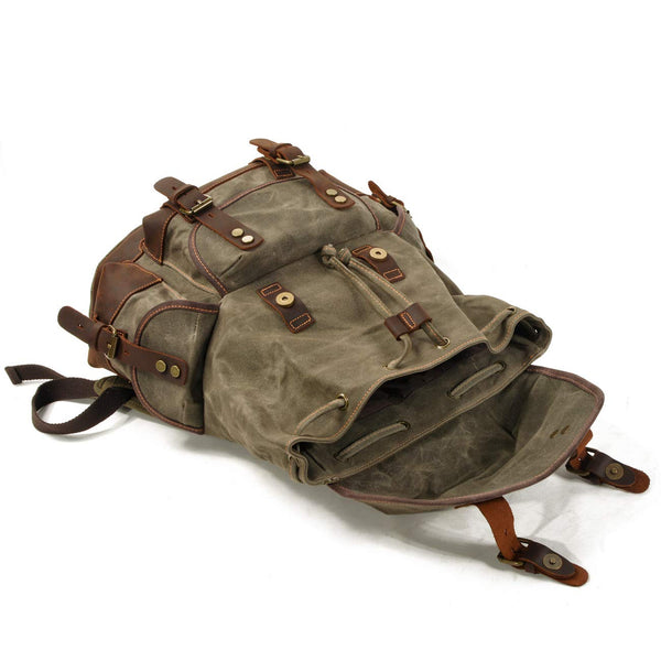 Genuine Leather Canvas Waterproof Vintage School And Travel Backpack