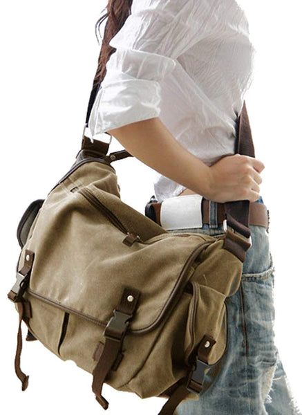 Women Men Book Laptop Shoulder School Lady Vintage Canvas Messenger Bag