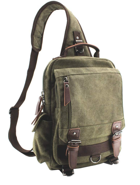 SMALL Canvas Shoulder Backpack Travel Rucksack Crossbody Messenger Bag