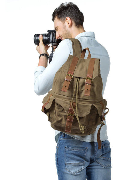 Military Style Canvas DSLR Camera Backpack Rucksack Waterproof for Sony Canon Nikon Olympus