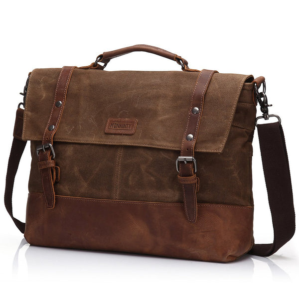 New Canvas 15.6 Inch Laptop Messenger Bag for Men - Vintage Leather Business Briefcase Tote Shoulder Satchel Bags with Removable Strap