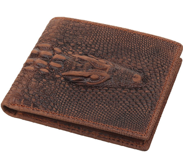 Men's Vintage Premium Handcrafted Italian Leather Alligator Crocodile Embossed Bifold Wallet