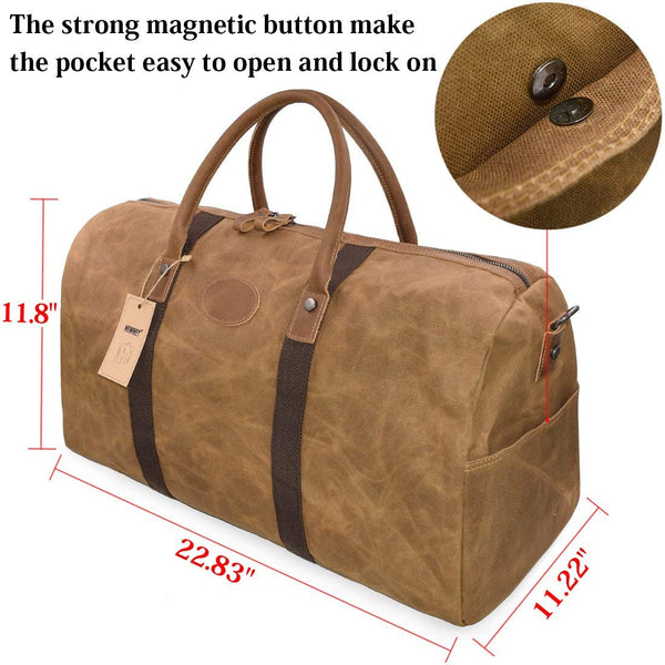 Waxed Canvas Duffle Bag for Men, Weekend Overisized Carry-on Travel Duffel Bag