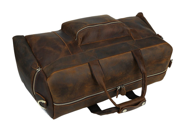 Traveling Duffle Bag Brown Top Grain Leather Bag