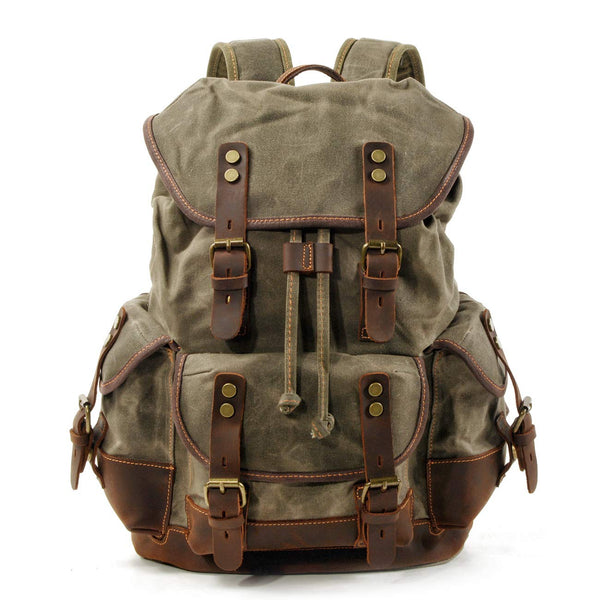 Genuine Leather Canvas Waterproof Vintage School And Travel Backpack