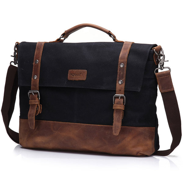 New Canvas 15.6 Inch Laptop Messenger Bag for Men - Vintage Leather Business Briefcase Tote Shoulder Satchel Bags with Removable Strap