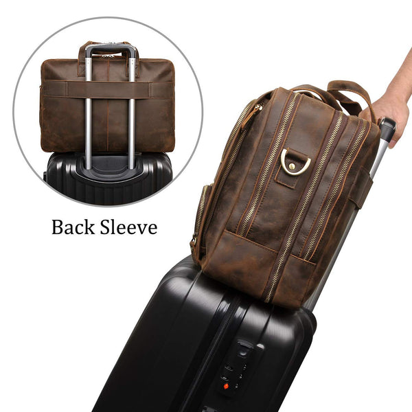 for Men Business Travel Briefcase Genuine Leather Laptop Bag 15.6 inch