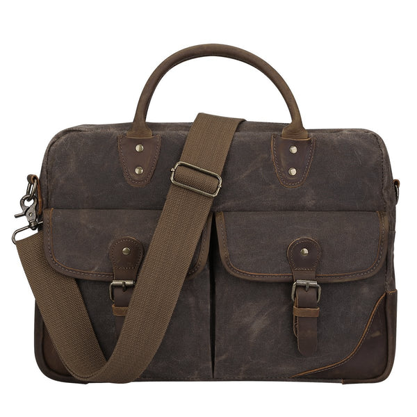 Vintage Canvas Leather Briefcase Shoulder Laptop Bag