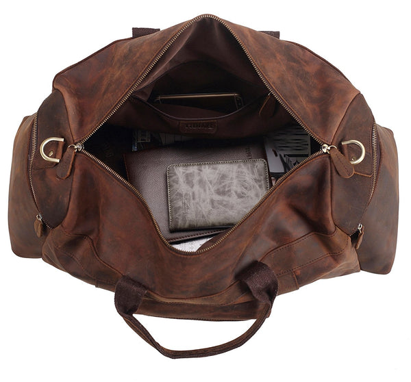 Traveling Duffle Bag Brown Top Grain Leather Bag