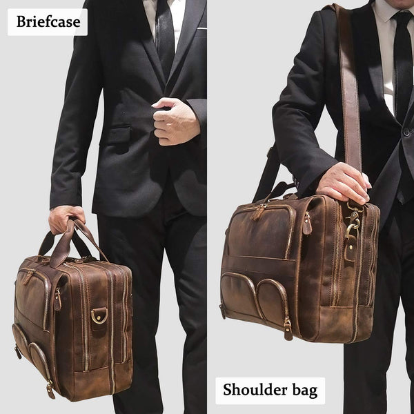 for Men Business Travel Briefcase Genuine Leather Laptop Bag 15.6 inch