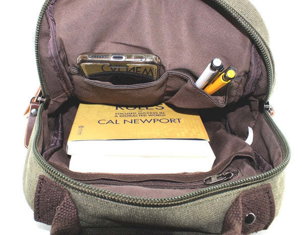 SMALL Canvas Shoulder Backpack Travel Rucksack Crossbody Messenger Bag