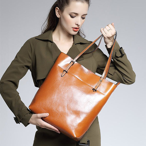 Women's Large Vintage Genuine Leather Tote Shoulder Bag