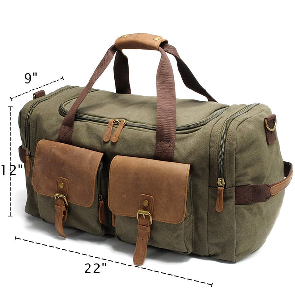Canvas & Leather Travel Luggage Oversized Weekender Duffle Bag Holdall