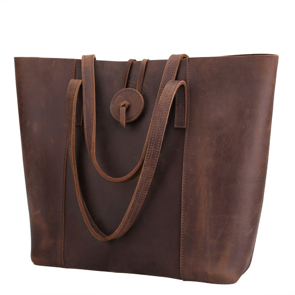 Vintage Women Genuine Leather Tote Bag Handbag Purse with Removable Pouch