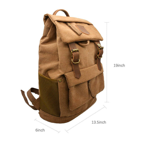 Canvas Vintage Leather Backpack - Unisex Casual Travel Rucksack Satchel, Larger Multipurpose Hiking Daypack, Bag for Men and Women