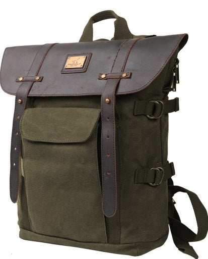 Canvas Outdoor Waterproof Travel Backpack Sturdy Leather School Laptop Bag