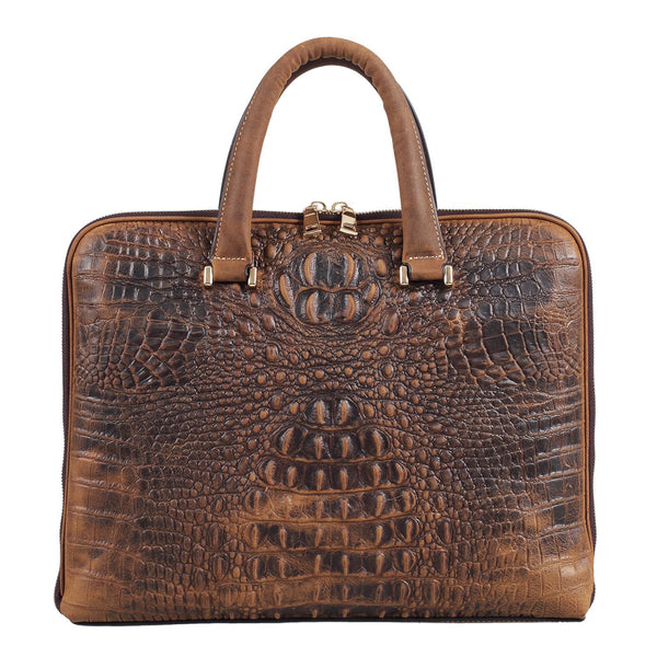 Luxury Alligator Crocodile Style Cowhide Leather Slim Business Case Briefcase Handbag